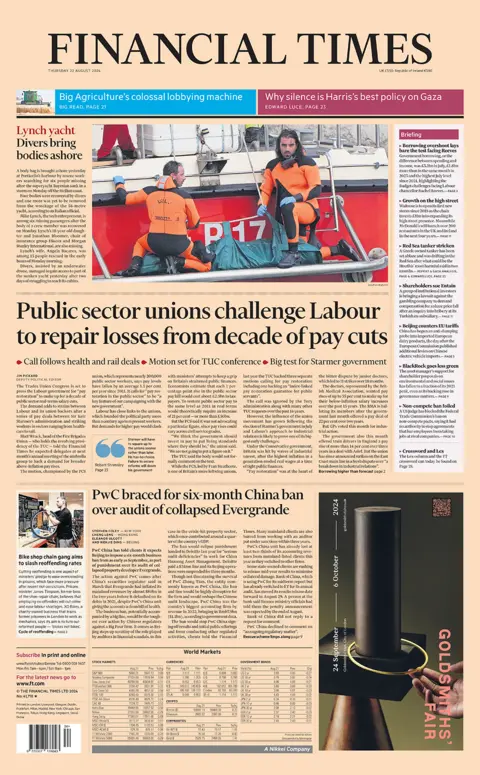 BBC The Financial Times front page, 22 August