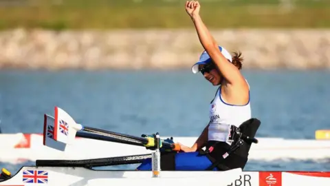 Getty Images Helene Raynsford on the water having won gold at Beijing 2008