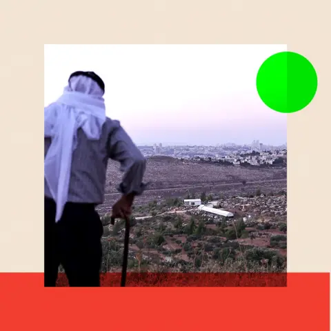 BBC Olayan Olayan, who was born in the village of Battir in 1941, overlooks a valley in which a new Israeli settlers outpost is built