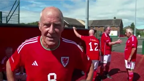 BBC  Picture of Over 75s Wales Captain Mark Entwistle at training 