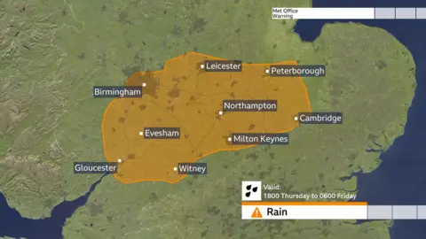 BBC Weather graphic of amber weather warning