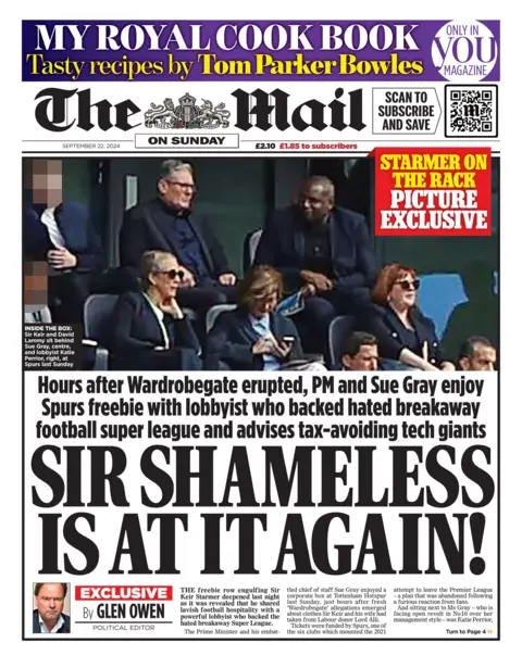 The Mail on Sunday headlines reads: Sir Shameless is at it again!