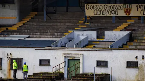 PA Workmen at Casement Park GAA stadium in Belfast, Northern Ireland