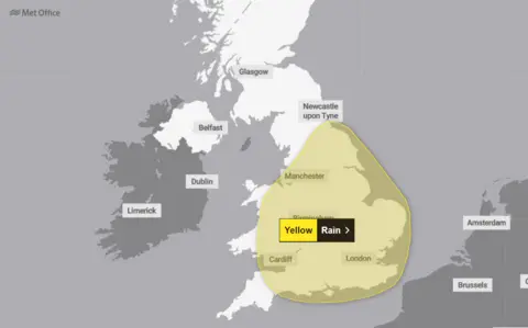 met office Rain map for the UK for Monday