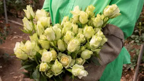 Kate Stanworth  A Kenyan woman with roses