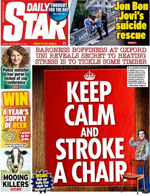 Daily Star headline reads: Keep calm and stroke a chair