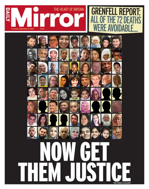 The headline in the Mirror reads: "Now get them justice". 