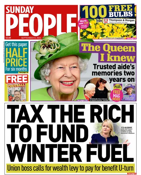 The Sunday People headline reads "tax the rich to find winter fuel"