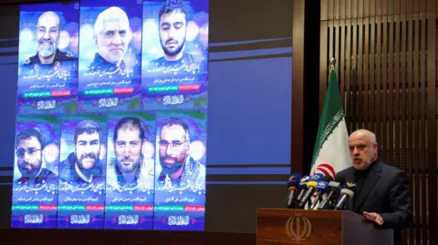 Reuters Iran's ambassador to Lebanon, Mojtaba Amani, speaks during an event to commemorate the IRGC personnel killed in an air strike on the Iranian consulate in Damascus, Syria, at the Iranian embassy in Beirut (3 April 2024)