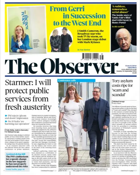 The Observer headline reads: Starmer: I will protect public services from fresh austerity