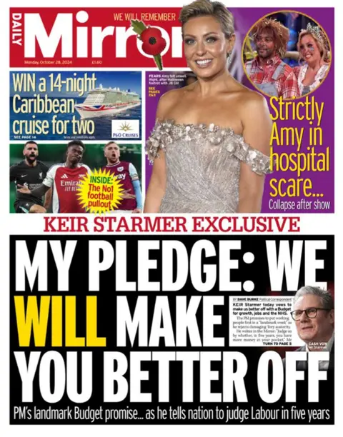 The main headline on the front page of the Daily Mirror reads: "My pledge: We will make you better off"