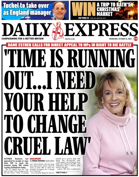 Daily Express Daily Express has a picture of Ester Rantzen alongside the headline "Time is running out I need your help to change cruel law"