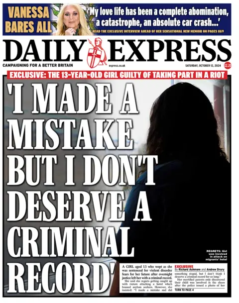 Daily Express front page with headline: "I image a mistake but I don't deserve a criminal record".