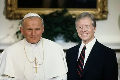 Getty Images Pope John Paul II and President Jimmy Carter at the White House in 1979