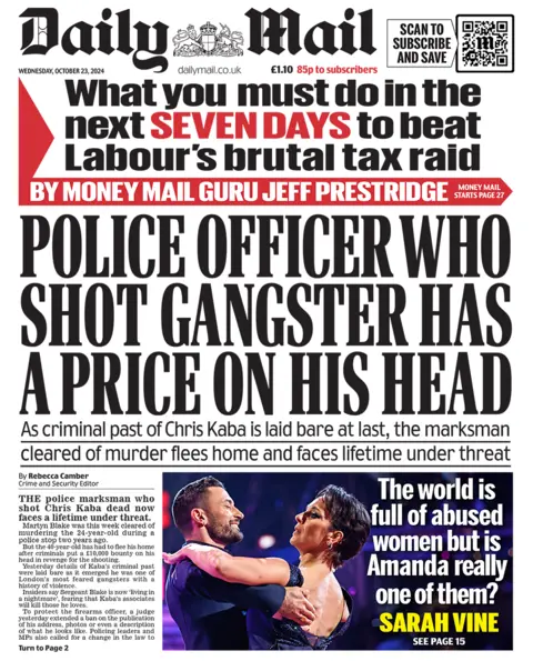 The headline in the Mail reads: "Police officer who shot gangster has a price on his head". 