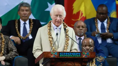 PA Media King Charles speaking at the Commonwealth heads of government summit in Samoa. 