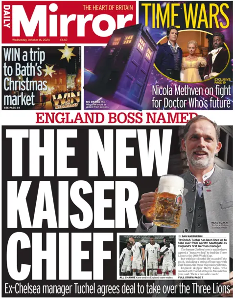 The Mirror The Mirror features the headline "the new Kaiser Chief" with a picture of Thomas Tuchel