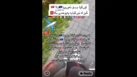 TikTok A TikTok post by a would-be people smuggler advertising his services on TikTok. It shows writing in Arabic along with the flags of various European countries.