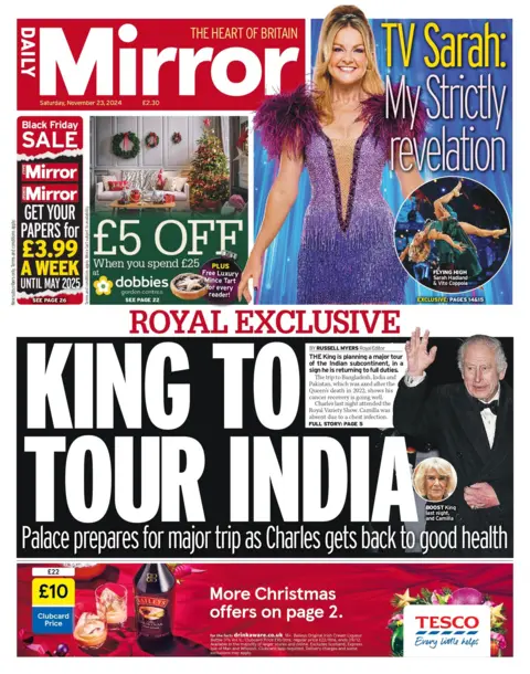 The Daily Mirror front page with headline: "King to tour India"