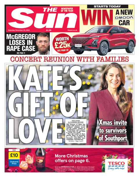 The Sun front page with headline: "Kate's gift of love".