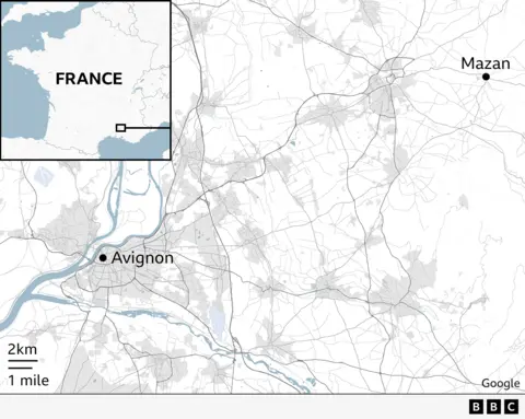 Map showing Avignon and Mazan where the Pelicots lived