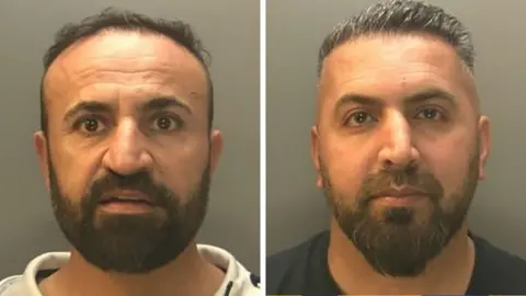 NCA Police mugshot of Dilshad Shamo and Ali Khdir. Shamo is on the left and had a beard and is looking at the camera. Khdir is on the right and is wearing a dark blue t-shirt, he also has a beard.