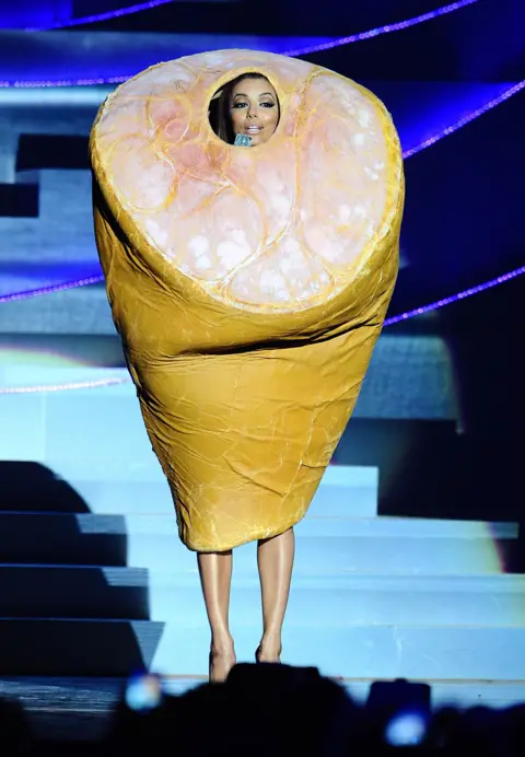 PA Media Eva Longoria dressed as an Iberia Ham at the 2010 MTV EMAs