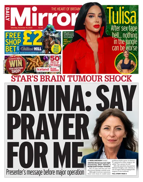 Mirror headline says "Davina: Say prayer for me"