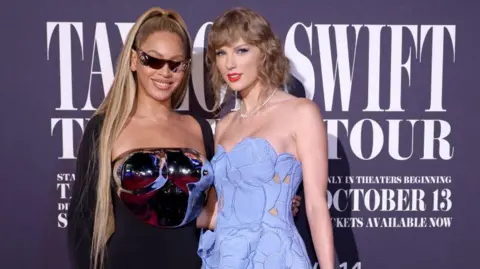 Getty Images Beyonce and Taylor Swift pose at the US premiere of Swift's Eras Tour movie in 2023