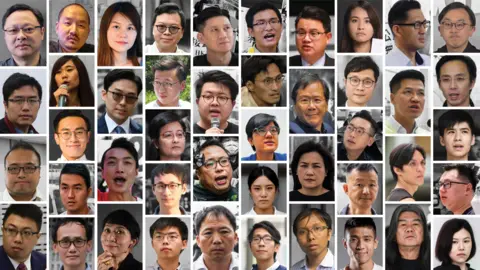 BBC Collage of the 45 Hong Kong activists set to be sentenced under the the National Security Law